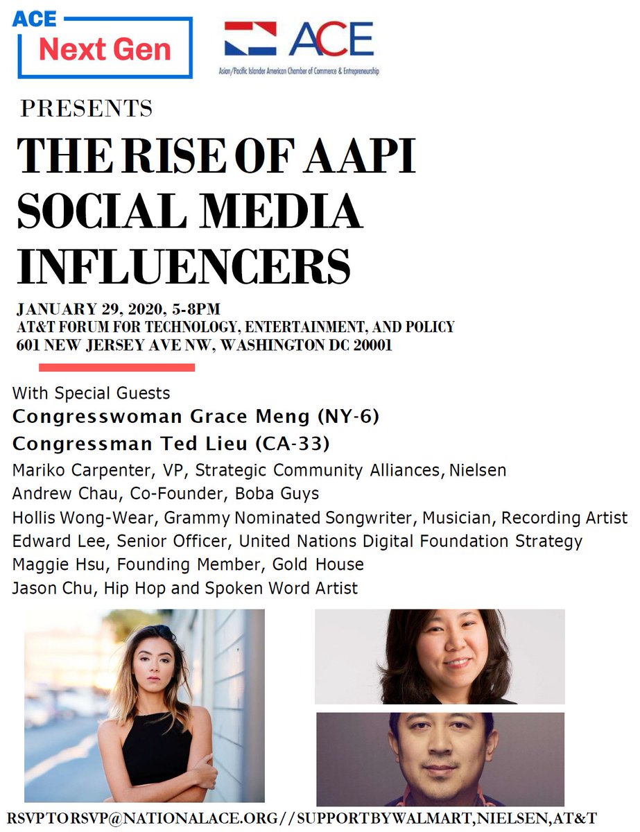 bimada's tweet photo. Please join #WHIAAPI E.D. Ms. Tina Wei; Hon. @RepGraceMeng, Hon. @tedlieu, @WalmartAction lead, Ms. @jtabell_mur, #AT&T, #Nielsen, @NationalACE and @Acenextgen tonight! The Rise of #AAPI Social Influencers! https://t.co/9XUAVAE16z