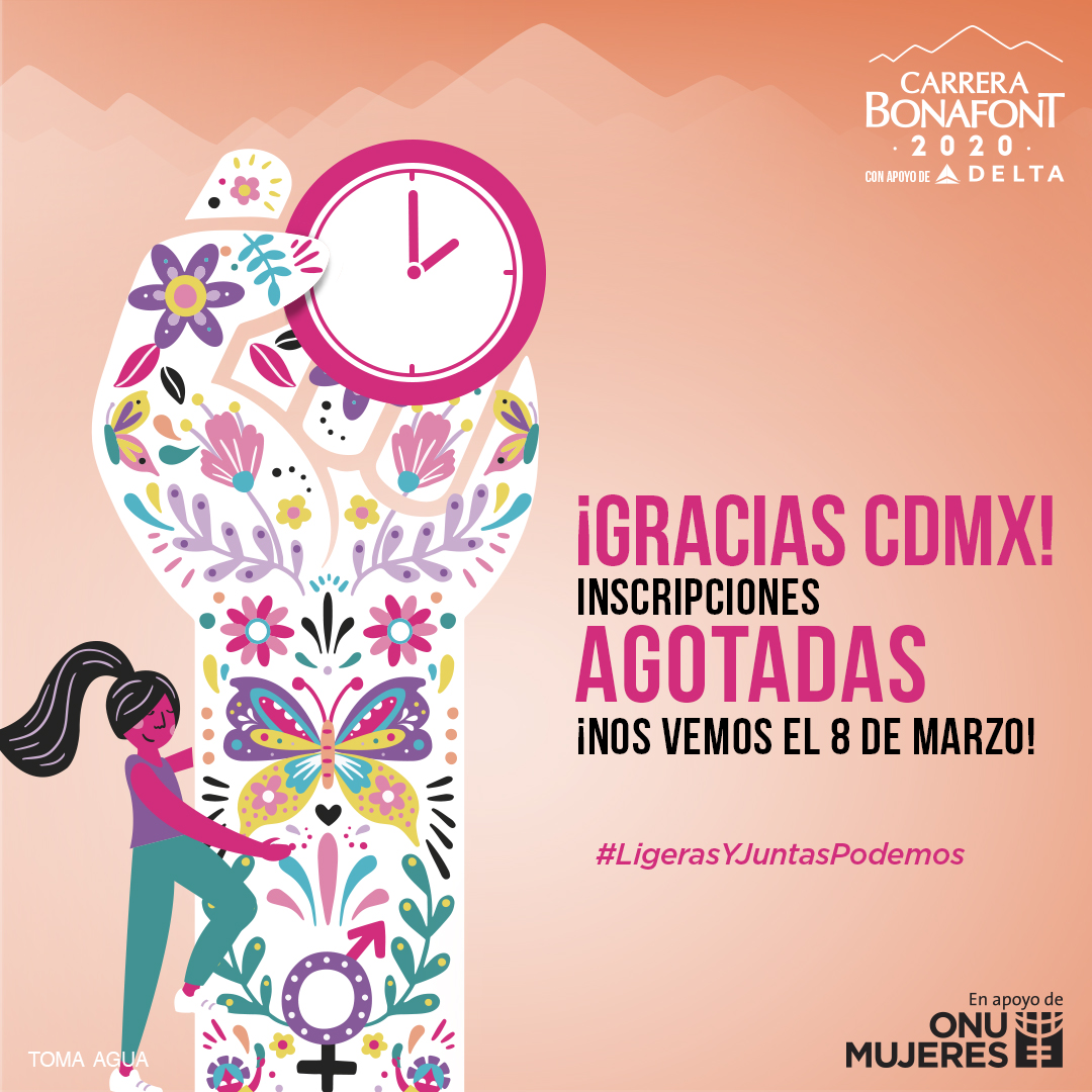¡CDMX, gracias por tu participación!
Nos vemos el 8 de marzo en la #CarreraBonafont2020 para correr por un México libre de violencia contra las mujeres. #LigerasYJuntasPodemos