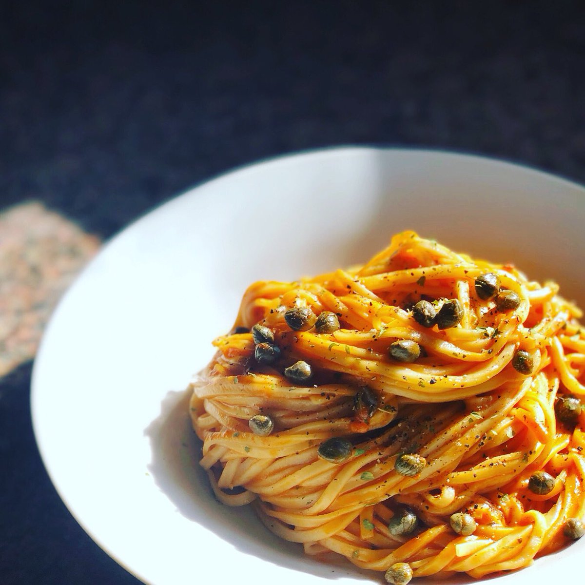 The pasta-bilities are endless!👌🏾 Homemade Pasta and Capers with Roasted Garlic Tomato Sauce.
.
.
homemadepasta #delicious