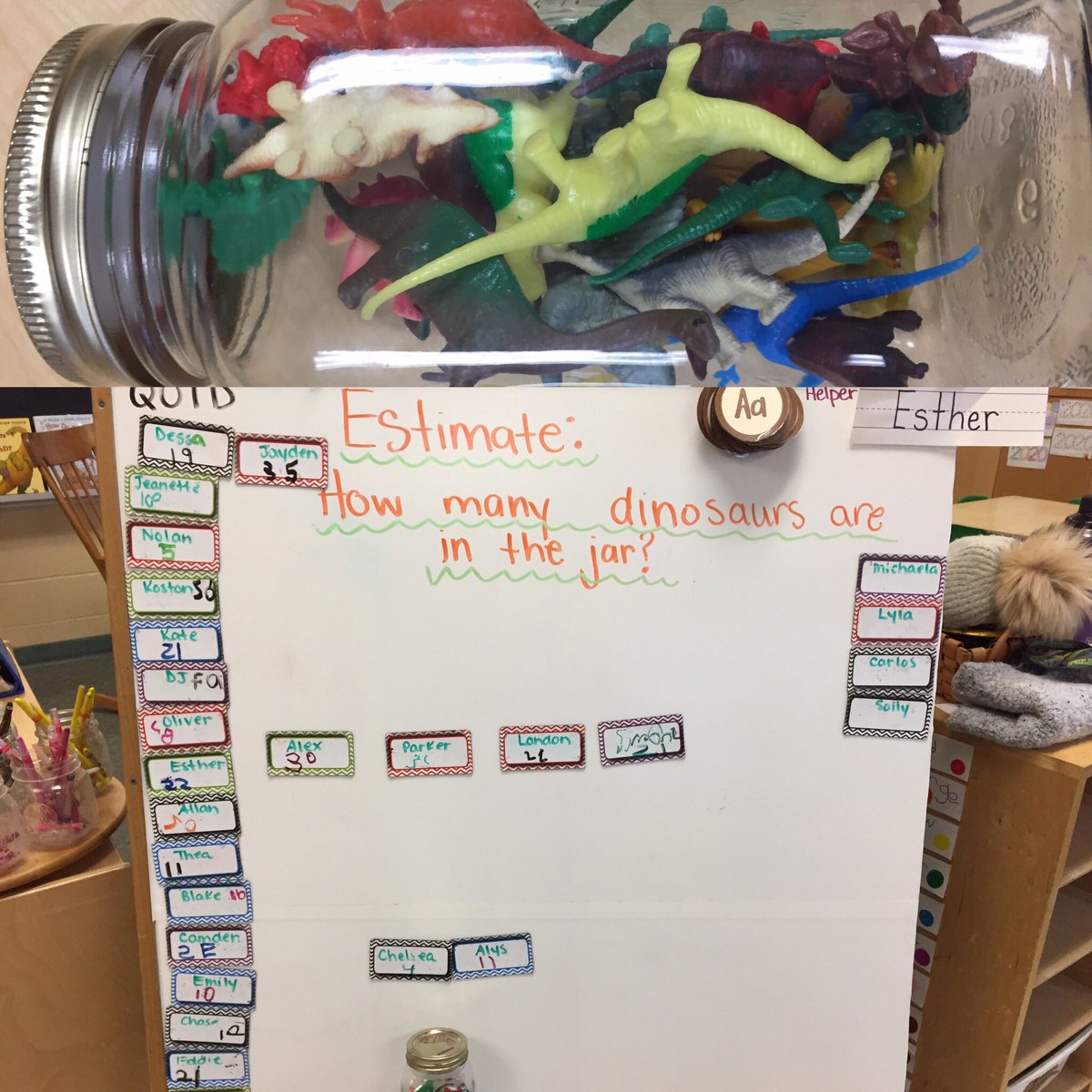 teslafounder178's tweet photo. Had an Estimation Station today &amp; invited parents to make an estimate through School Messenger app! Students were excited as we added their families’ guesses to theboard. Home-School connections are so important! #tvdsbmath #tvdsbkinder #harrisfield #schoolmessenger #estimation https://t.co/yCOz61yA6x