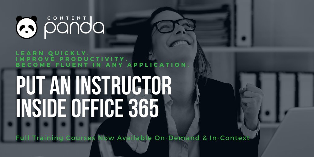 ContentPanda's tweet photo. Put an instructor inside #Office365. Full training courses now available on-demand & in-context.
Learn more: https://t.co/b1L8TtgAYJ #JustClickThePanda #useradoption https://t.co/X3yBNXGv9H