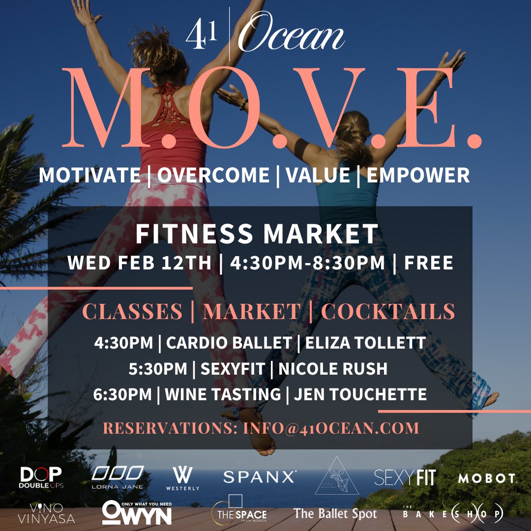 41OceanClub's tweet photo. Get moving February 12th, as we bring you a day of fitness, cocktails and shopping at the MOVE fitness market! https://t.co/RvWsAaCbka