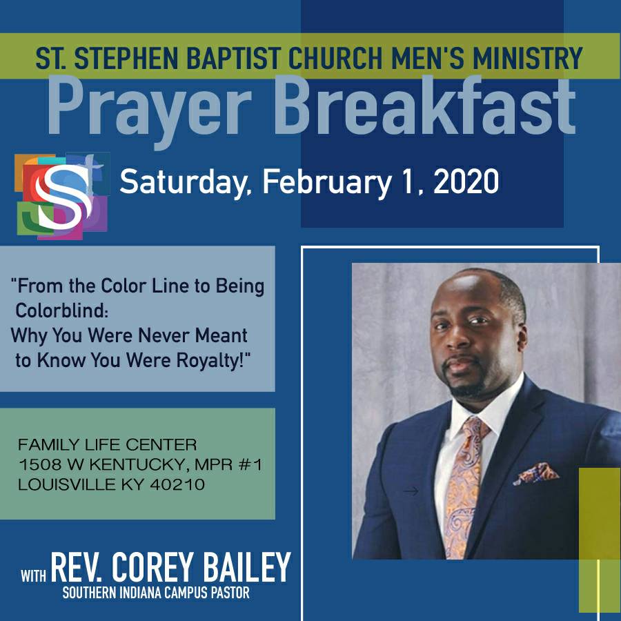 ssclive's tweet photo. Join the #SSCMensMinistry & Rev Corey Bailey for
Prayer Breakfast
"From the Color Line To Being Colorblind: Why You Were Never Meant To Know You Were Royalty!"
This Sat, 2/1 | #SSCFLC/MPR#1 (1508 w Kentucky St; 40210)
It's a great time to be an inviter!™
#SSCLive @KWCosby https://t.co/XFnwpEFIKn