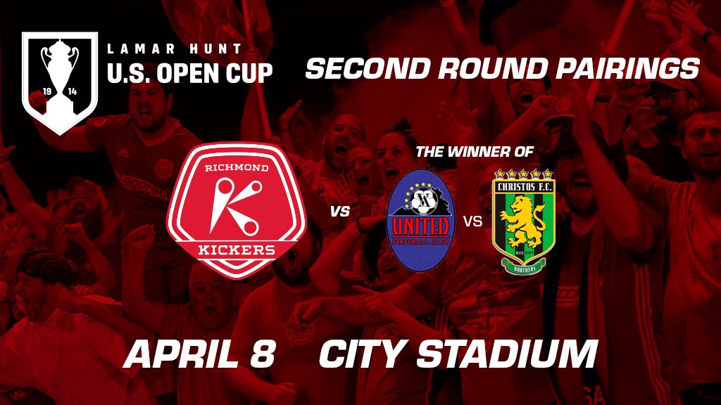 The pairings are set and the Kickers will be opening up the 25th anniversary of winning the <a href="/opencup/">U.S. Open Cup</a> at <a href="/CityStadium_RVA/">City Stadium</a> against the winner of @VAUNITEDFC2019 and <a href="/ChristosFC/">Χριστός</a> 

#RVAisRED #USOC2020