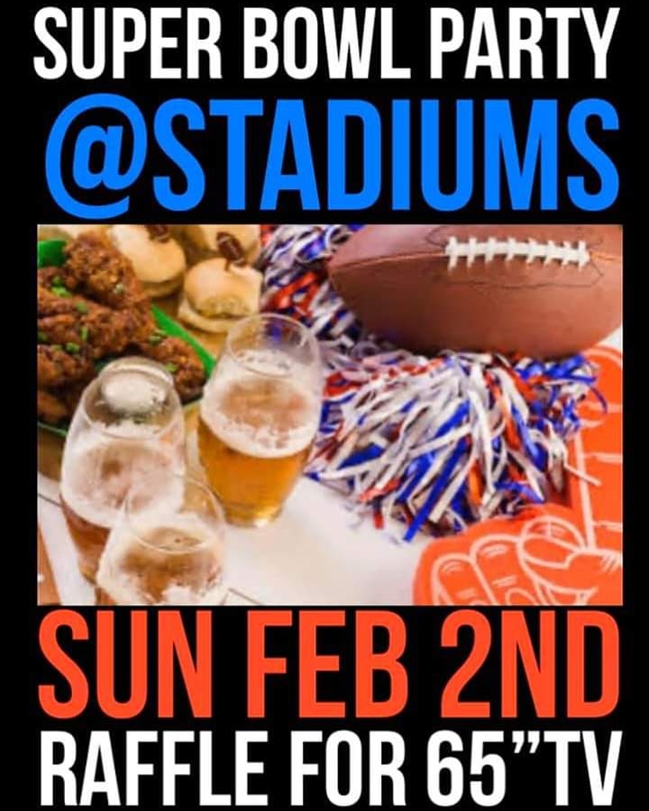 stadiumssportsb's tweet photo. Huge Super Bowl Party this Sunday February 2nd @stadiumssportsb We are giving away a 65” Samsung ultra smart TV!!  🏈 🍻 #SuperBowl2020 #SuperBowlSunday #SuperBowLIV https://t.co/GzdWTqEolW