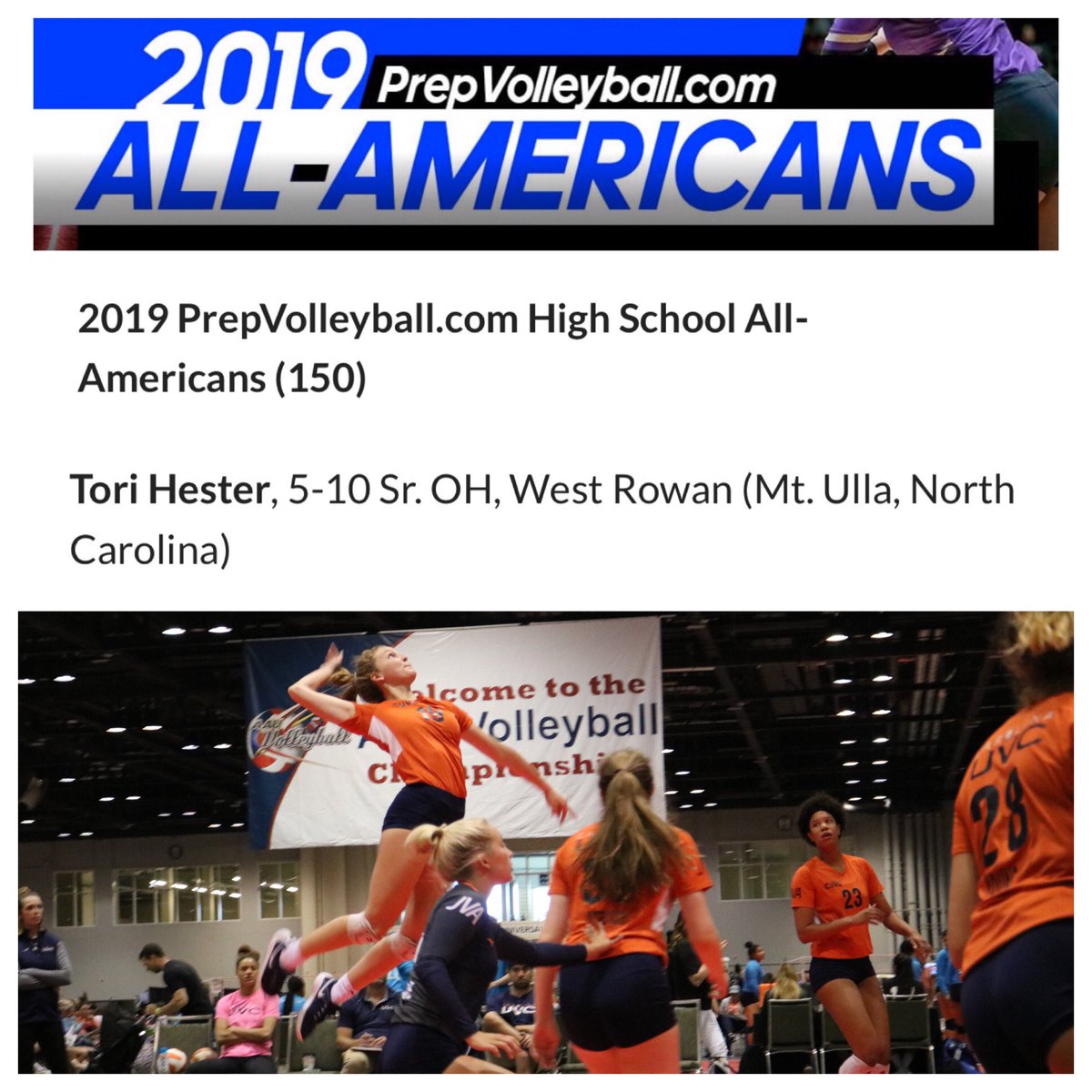 Congratulations @hester_tori!! @PrepVolleyball recognized some great volleyball players throughout the country!! @WRHS_VBALL @CarolinaUVC she couldn’t have done it without you pushing her these last few years! #hardworkpaysoff #futureTroyTrojan
