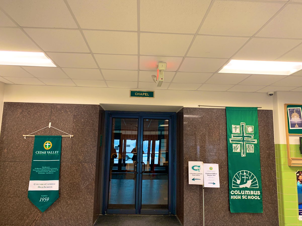 KatiePMcGrady's tweet photo. Visited a Catholic school today that has a perpetual Adoration chapel right in front.

Students &amp; faculty go throughout the day &amp; they have scheduled adorers from the community to cover every hour.

Every Catholic school needs this. 

Every single one. https://t.co/ucqzWm3uOk