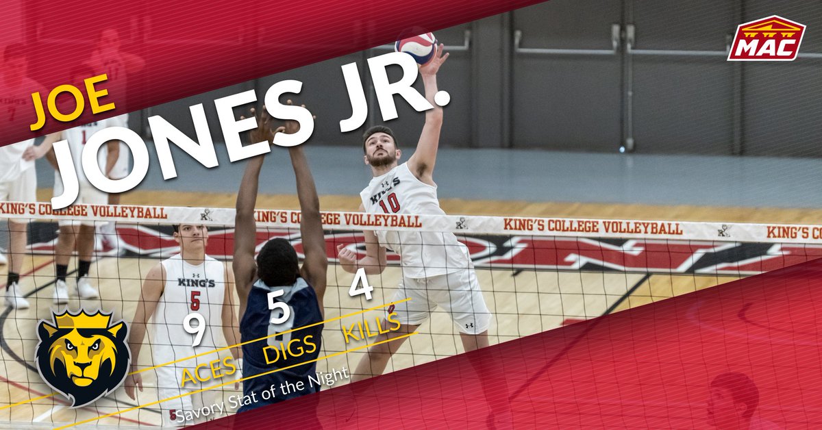 KingsMonarchs's tweet photo. MVB | NINE ACES? Yeah you read that right! Sophomore Joe Jones from King's men's volleyball helped lead the offense in tonight's 3-0 win over Immaculata to earn tonight's @EatAtKings Savory Stat! #MonarchNation #EarnTheCrown https://t.co/kmtLbBFoSr