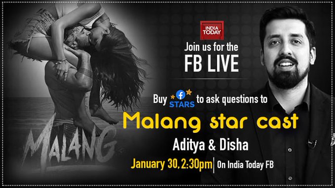 IndiaToday's tweet photo. Fan of Disha Patani & Aditya Roy Kapur?
Catch 'Malang' star cast live on India Today FB page today at 2:30pm in conversation with @Sushant_IToday & ask them questions that you've always wanted to.
Do buy STARS during the chat to ask questions.
#FBStars https://t.co/Fe13vb2b2u