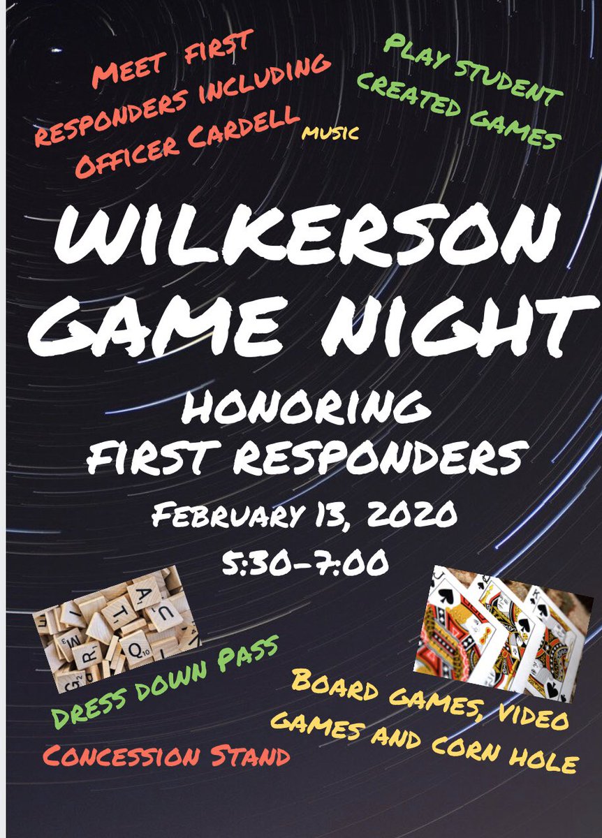Amy_BakerLMS's tweet photo. Please join @WilkersonTElem STLP team for Game Night honoring first responders on 2/13. A great opportunity to have fun and build relationships between school and community members. All proceeds will be donated to a local charity benefiting first responders. @JCPSKY #WeAreJCPS https://t.co/xXXAYm7pbN