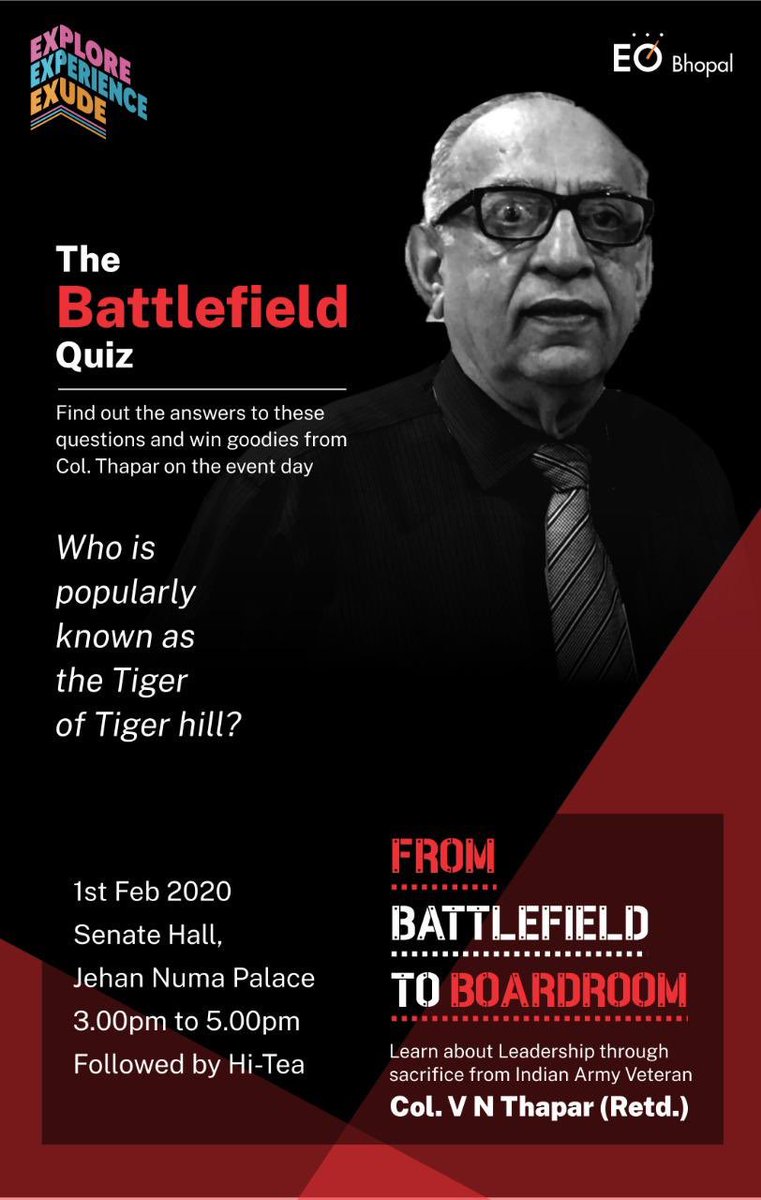Col. Thapar (Retd.) coming to EO Bhopal on the 1st of February....