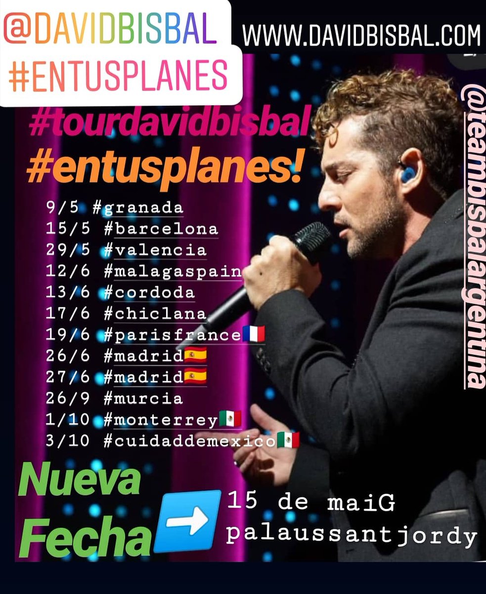 ArnaldoRomina's tweet photo. @davidbisbal
#tourdavidbisbal
#EnTusPlanes
#2020db
Todas las fechas!!!!!
➡️➡️https://t.co/qnku2CdMgN
@davidbisbal
@UniversalSpain
@GTSTalent
@Preludio_Prod
@UniversalMusica
@UMG @UniversalLatino @UMArgentina
↘️↘️
@teambisbalarg 🇦🇷🇦🇷🇦🇷💞🇦🇷🇦🇷🇦🇷 https://t.co/QiJYzw8SWZ