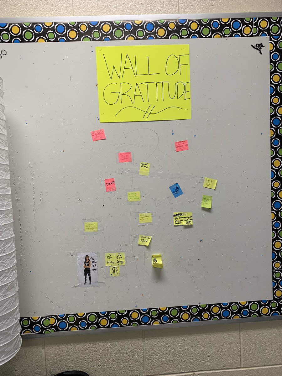 EmilyHelgerman's tweet photo. Starting a wall of gratitude in the classroom to increase mindfulness #BellLetsTaIk https://t.co/iMug06wc80