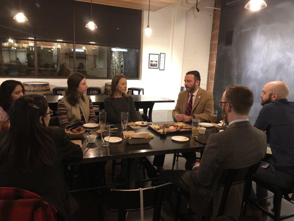 CanBioStudents's tweet photo. Tonight the CBIO Student Society was thrilled to host @JackRCline and @RMcCormack3 for our Barstool talk! Thank you for taking the time to speak to us about your vital role representing KU on Capitol Hill and in the Statehouse. @KUCancerBiology @KUcancercenter @KUMedCenter https://t.co/A9Hfov8hBd