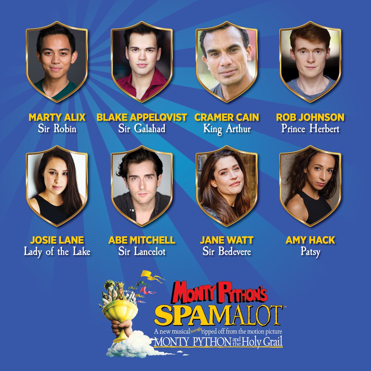 spamalotoz's tweet photo. Meet the 2020 cast of Monty Python’s Spamalot
#spamalot #spamalotoz #findyourgrail 
🇫🇮🥥🗡💃🏻🇫🇷 🐇 🏆💐🏳️‍🌈 https://t.co/r2J5cp04xb