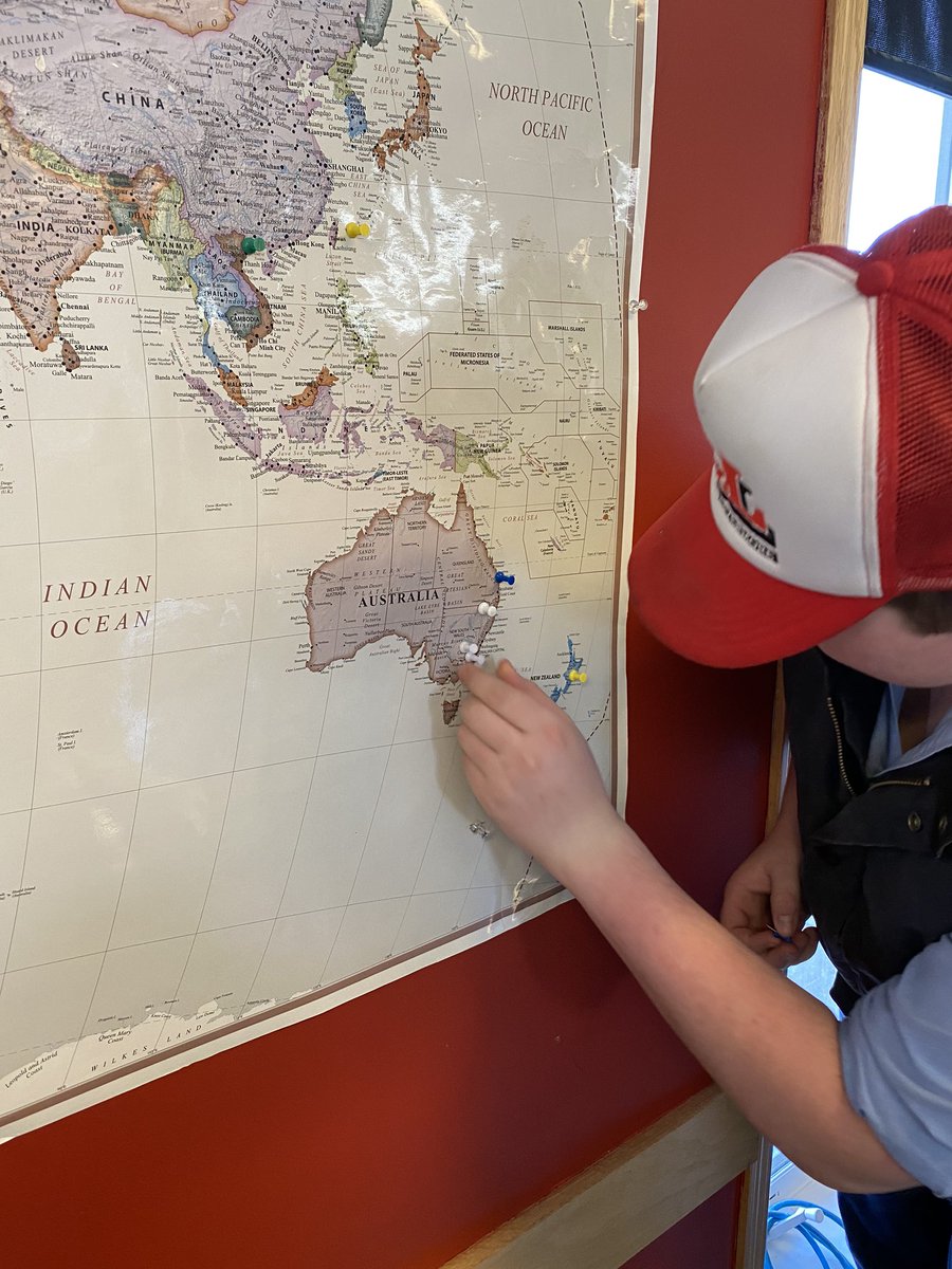 CIPchinooksask's tweet photo. Some of students leaving their “mark” at Hazlet Cafe’s world map! 7 students leave on the weekend! https://t.co/d4Afbs0Kno