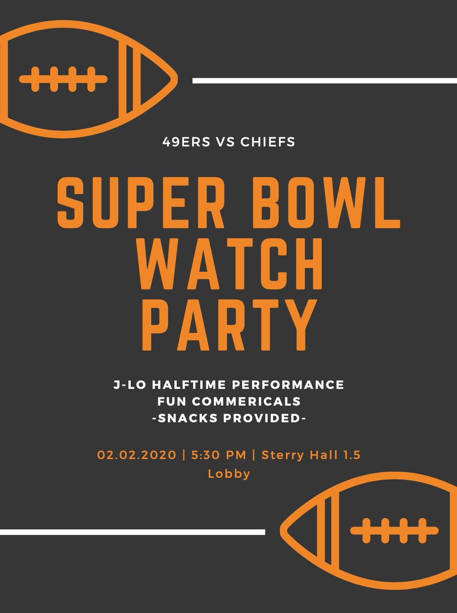 Come out and enjoy some lovely snacks and watch the AWESOME Super Bowl! Something you don’t wanna miss! 🥳🥳 February 2nd at 5:30 in the 1.5 lobby!