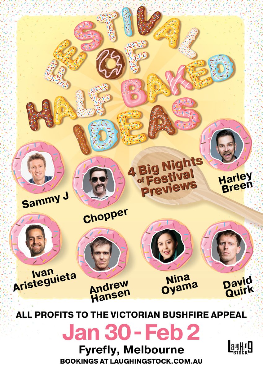 Buxstock's tweet photo. Everyone is welcome to THE FESTIVAL OF HALF BAKED IDEAS.

Four fantastic nights at Fyrefly, Melbourne with some of Australia's best comedians debuting their Festival shows. Tickets available here. https://t.co/fedI1kJqUV https://t.co/Ms0lYOLaRa