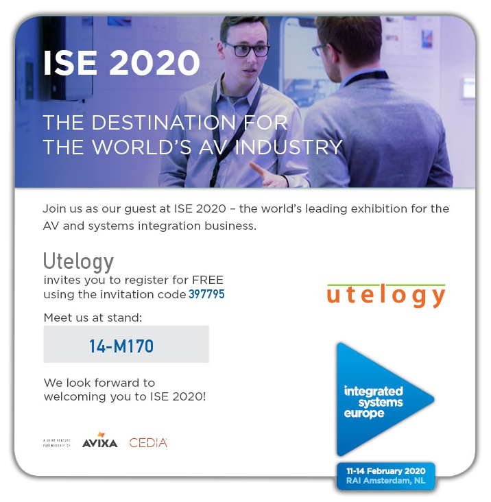 avttech's tweet photo. Have you registered for ISE yet? Use this Utelogy code to get your complementary pass. 

@utelogy have some exciting news they want to share with you, so be sure you visit them at stand 14-M170 to find out more. 

#ise2020 https://t.co/vlAoKiqsCf