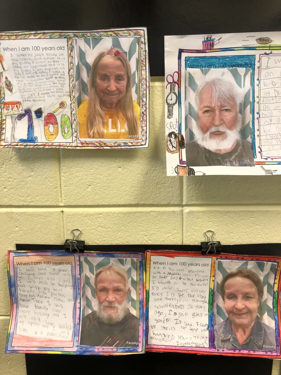 MrsWillis4th's tweet photo. In honor of the 100th day of school, we wrote what we would do if we were 100 years old complete with a photo glimpse into what we might look like at 100! We got so many laughs with this assignment! 😂💯 #pgetweets #100thDayOfSchool https://t.co/vyJH3yTUnK