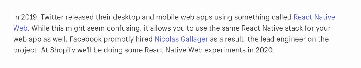 "At Shopify we’ll be doing some React Native Web experiments in 2020."