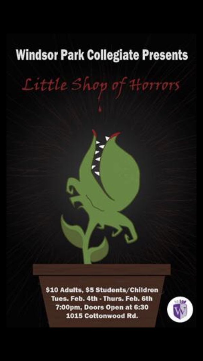 Cory_Cruse's tweet photo. Hey everyone and most importantly fellow WPC  grads please come out and support this years new Musical production LITTLE SHOP OF HORRORS ! February 5th is being dedicated as ALUMNI NIGHT! Please call 204-256-7316 ⁦to reserve your tickets ! ⁦@wpcLRSD⁩ #we_are_ROYAL https://t.co/7hLnS6dbge