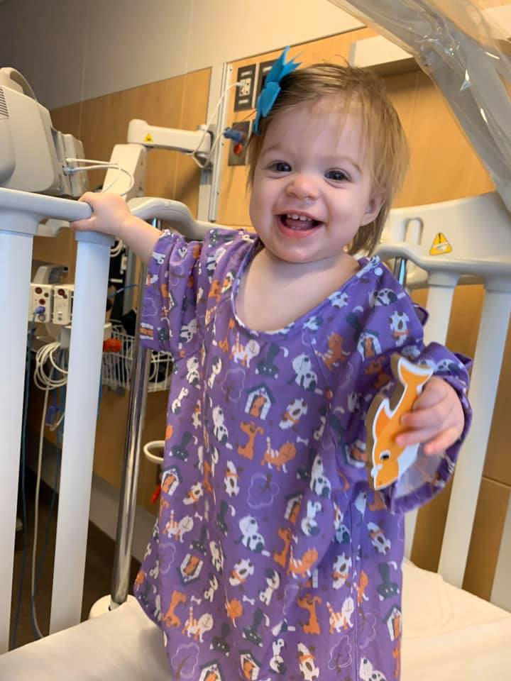 Gracie in her pediatric hospital gown. 