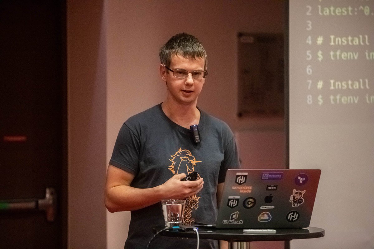 ATavgen's tweet photo. Finally AWS Community Hero @antonbabenko in Tallinn at @DevClubs with a great talk about Terraform
Video recording will be published as soon as possible. 
👏👏👏🔥🔥🔥 https://t.co/QsTkfLf2Fg