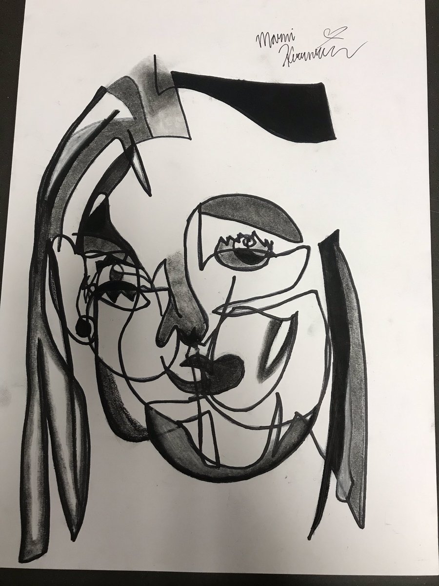 CarrieLyn22's tweet photo. Love these Blind Contours- created by only looking at the subject, not at the paper! Honors Art rocks. https://t.co/w6aSEDTCP3