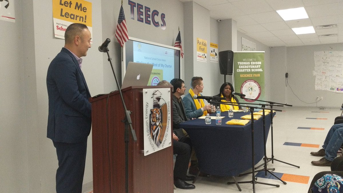 EnergySmartCS's tweet photo. We have super students &amp; Parents!  Mrs. Kelley, who has a daughter at @energysmartcs, sitting on a panel with NJ Ed leaders &amp; the Pres of @NJCSA talking about #schoolchoice, how #charterschangelives, and finding best #education for her child https://t.co/duXw0cXURu