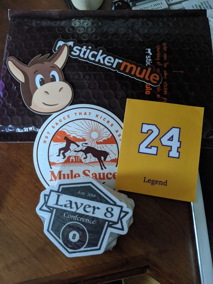 plaverty9's tweet photo. Just got my latest @StickerMule delivery with all the usual Sticker Mule swag, but there's a new one in there this time. #24Legend https://t.co/HV1rHaSOs2