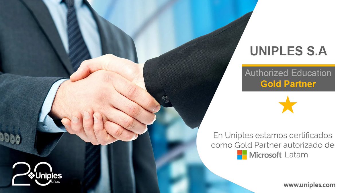 Uniples's tweet photo. ¿Sabías que en #Uniples estamos certificados como #GoldPartner autorizado de @MicrosoftLatam?, con esta membresía podemos realizar cualquier contrato de licencias en el sector educativo, lo que nos permite ser un socio estratégico.#MembresíassUniples #Microsoft #Adobe #SectorTI https://t.co/NbhDXl4Rrz