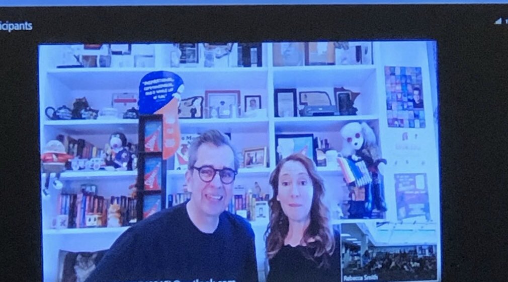 RSmithgrade5's tweet photo. Our 5th graders were fortunate enough to be able to Skype with one of our favorite authors, Chris Grabenstein, today!  Thank you @CGrabenstein for taking the time to  chat with our students and inspiring them to be writers!  @bullardbulldogs @ketalley01 https://t.co/1dybwW63iJ