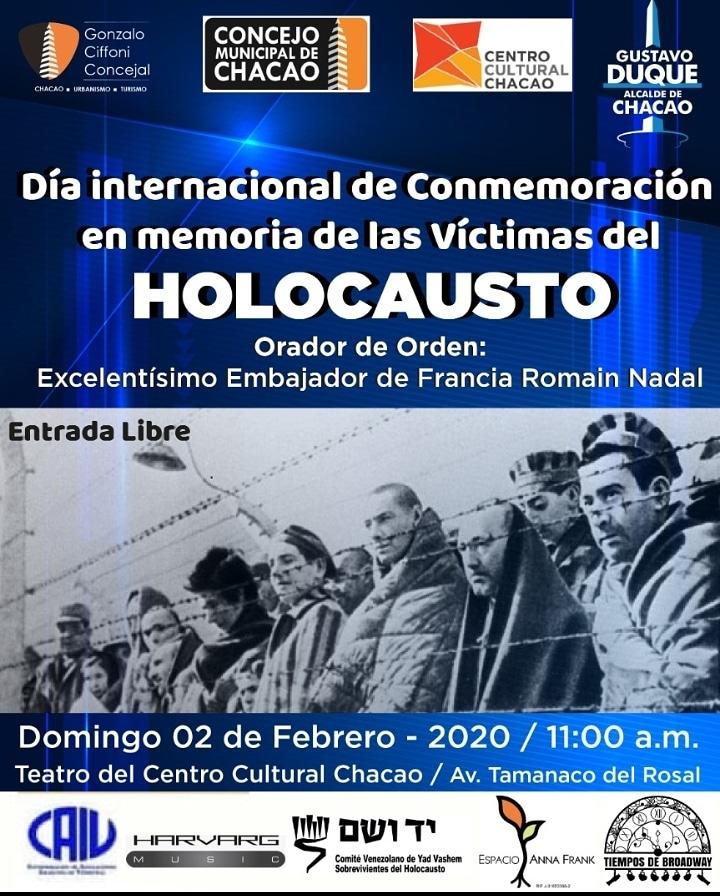 EmbaFrancia's tweet photo. El próximo 2 de febrero en el Teatro del Centro Cultural Chacao @CculturalChacao el alcalde @duquegustavoS  y el concejal Gonzalo Ciffoni invitan a la conmemoración del Día Internacional en Memoria de las Víctimas del #Holocausto 1/4 https://t.co/qiK2mpcBAL