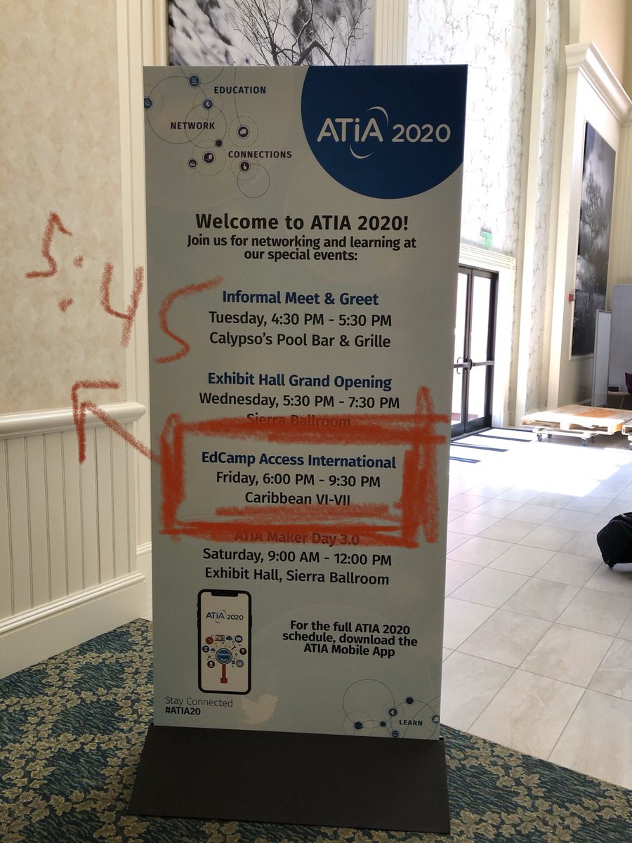 edcampAccessInt's tweet photo. Hey #ATIA20 Make sure to join us Friday night for the edcamp. We will start creating the session schedule at 5:45 https://t.co/kcx7pUI2mj