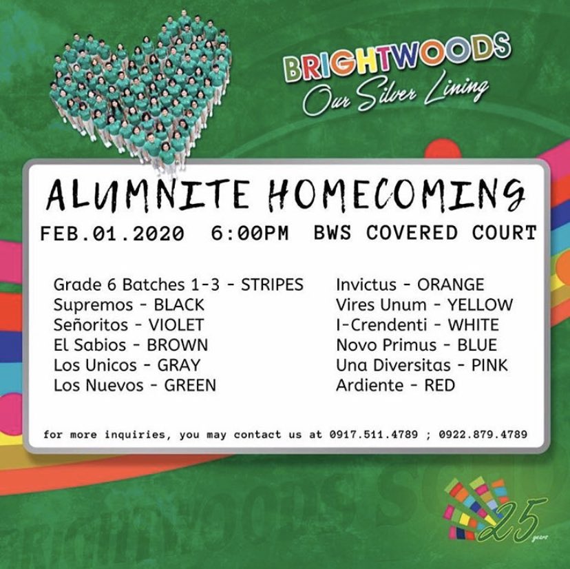 Brightwoods1995's tweet photo. ALUMNITE 2020
We are excited with the increasing number of attendees! Not yet too late. Time to go home, Brightons!

Join us on Saturday (Feb 1) at 6 PM, at the BWS Covered Court. https://t.co/QLw3SqT1MZ