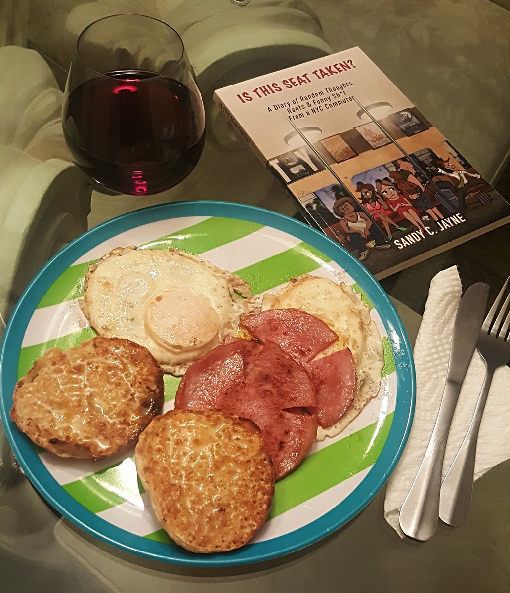 sandycjayne's tweet photo. Hey #WritingCommunity #ReadingCommunity Now that's what I call a well-balanced meal!  Paired with "Is This Seat Taken?" &amp; my favorite Cardbordeaux, of course! Say, is that pork roll on that plate? Why yes it is! "It's Pork Roll, Damn It!" (coming soon!) https://t.co/fpqJzfCypx