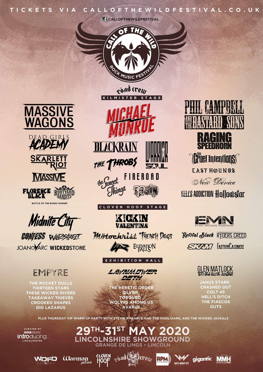 MMH_Radio's tweet photo. @callofthewildf1 2020 29th-31st May @LincsShowground
@MassiveWagons @michaelmonroe @PCATBS

Get Tickets Here 
https://t.co/Hfj4sSK8o6

@Hells_Addiction @HollowstarBand @RevivalBlack_ @RydersCreed @SKAM_UK @thefiascosuk @GlenMatlock @crashedoutuk @wearecolt45 @JanusStark1 https://t.co/Uksa0198Le