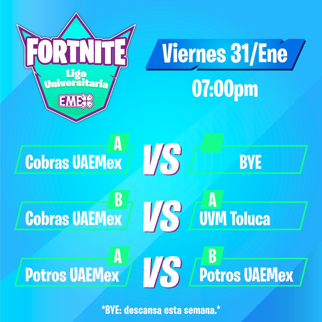 EsportsEMEX's tweet photo. Así los enfrentamientos de este fin de semana 🔥 nos vemos mañana en nuestro canal de Twitch: https://t.co/Q7VTArIH1a https://t.co/vgrlU5Ssjl