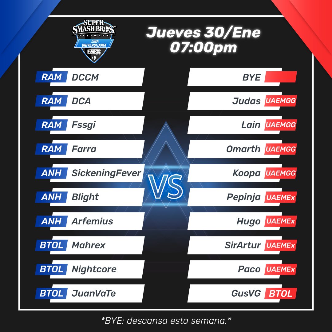 EsportsEMEX's tweet photo. Así los enfrentamientos de este fin de semana 🔥 nos vemos mañana en nuestro canal de Twitch: https://t.co/Q7VTArIH1a https://t.co/vgrlU5Ssjl