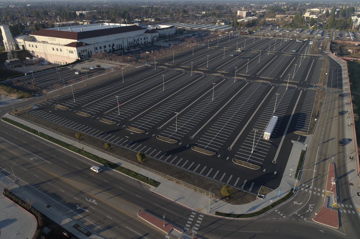 Really neat look at recently completed parking lot maintenance near the Save Mart Center. More to come this summer. Thanks to <a href="/fsfacilities/">Fresno State Facilities Management</a> for your project leadership!