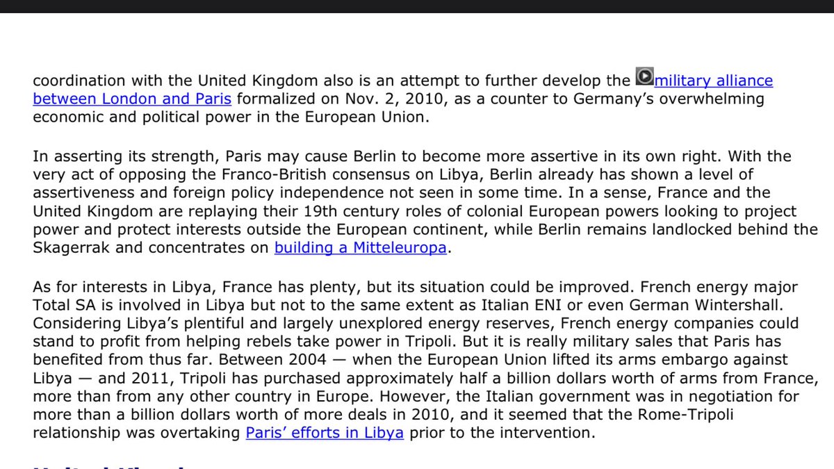 Explanation of dynamics between France & Germany within EU, and its link to Libya. From 2011! Courtesy of  @Stratfor