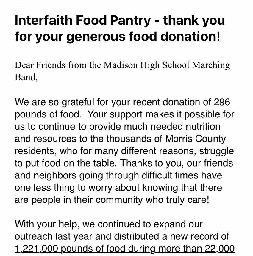 MarchingDodgers's tweet photo. Gratified to support the @InterfaithFoodP as part of the @MarchingDodgers annual banquet this month, donating 296 lbs of food. Spreading the word for this wonderful cause to support Morris County residents in need. #DodgerSpirit #giveback #bandfamily https://t.co/O6BaCH4rO1
