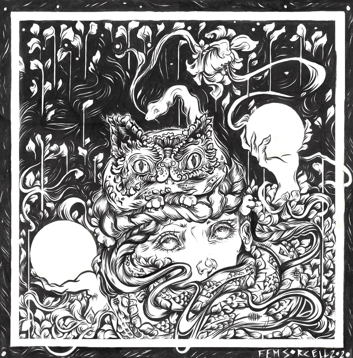 femsorcell's tweet photo. The cat ate the snake.
While the sea swallowed her up.
Together they float.
.
I’ve missed my inklings
.
.
.
#575haiku #haiku #inking #art #illustration #drawing #automatism #lines #surreal #zen #artforlife #mindscape #inkforblood #sheffieldissuper #femsorcell https://t.co/fc6aj8ZYhi