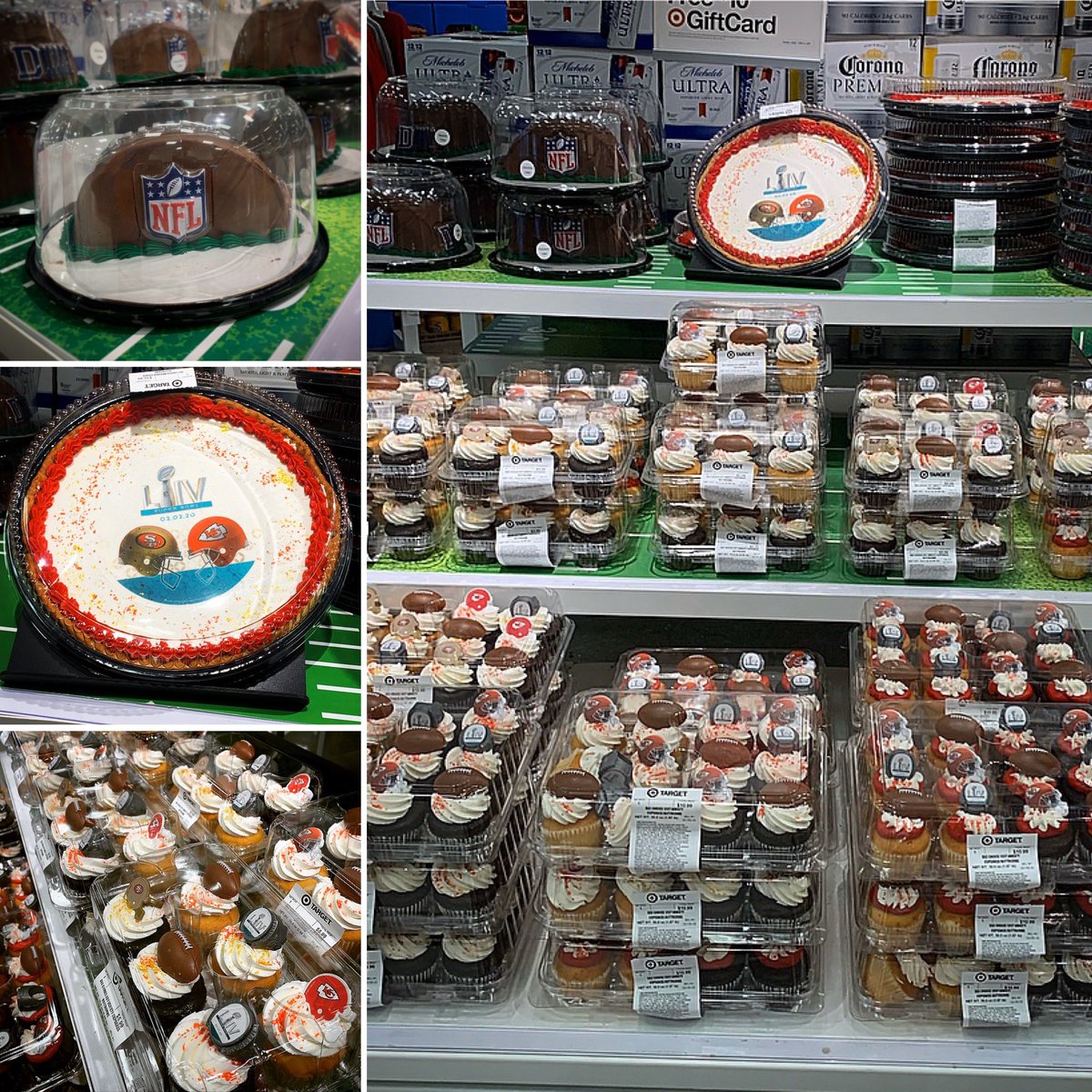 Target_Jer's tweet image. You can’t have a party without cake...and we’ve got you covered no matter who you’re rooting for.  Loving all these treats our cake decorator Shantelle put together for SuperBowl gatherings. 🎂🏈✨❤️ #T1767fam #WorkSomewhereYouLove #EatSomeFoodYouLove #nomnomnom #SuperBowlLIV