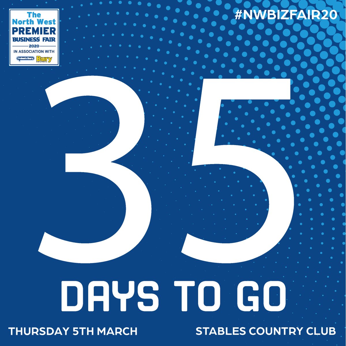 35 Days 😱😱😱

Yes.......5 WEEKS TO GO! 😳

The North West Premier Business Fair takes place on Thursday 5th March. 

📍Stables Country Club 

Book your stand today ⬇️⬇️⬇️

madeinbury.co.uk/business-fair/…

#NWBIZFAIR20