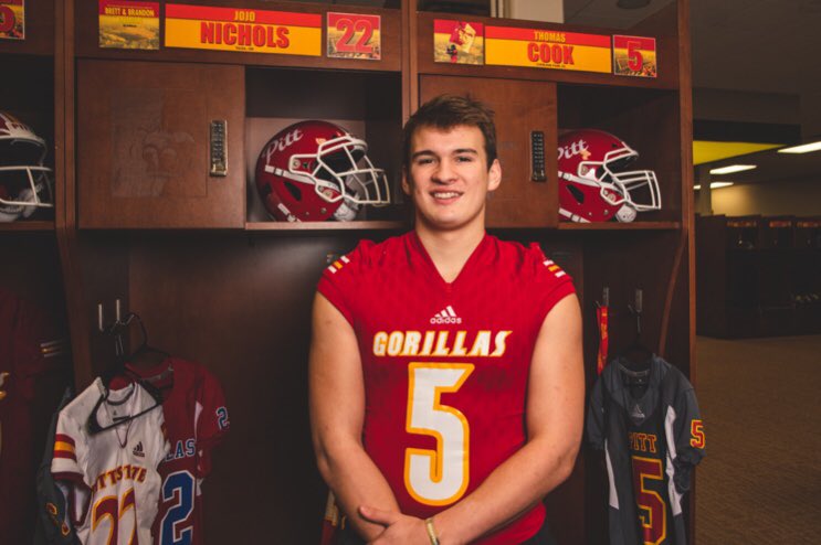 Tommy_Cook5's tweet photo. Had a great time on my OV at Pitt State this weekend @PSU_MK @adamsmitty11 @Coachbwright4 @CoachTomAnthony @PSU_JayOh23 @GorillasFB @patcashmore https://t.co/LO0RQllcsC