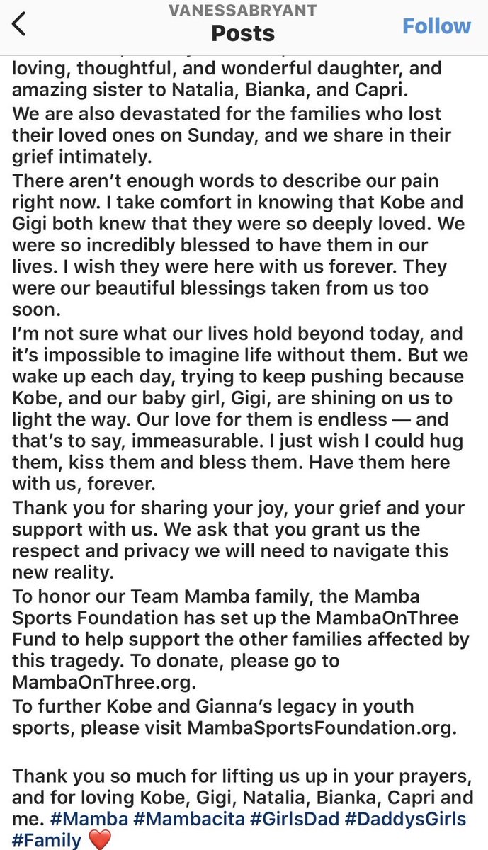 Here is Vanessa Bryant’s IG post released today ...