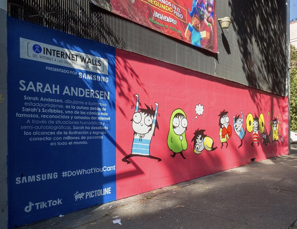 cotidianomexa's tweet photo. Así quedó el mural que pintó @SarahCAndersen en la calle de Mérida, entre Tabasco y Álvaro Obregón, Roma Norte #CDMX para #InternetWalls de @pictoline y @samsungmobilemx #DoWhatYouCant. https://t.co/2go7jTnGqs