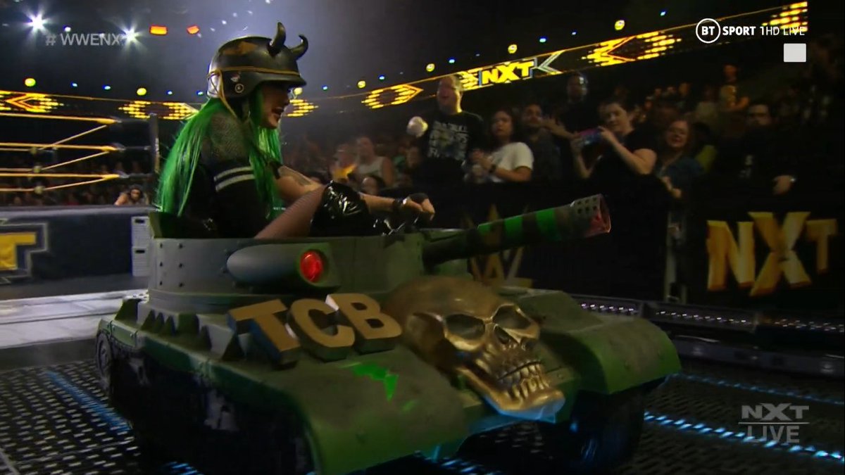 gotta love shotzi blackheart miniature tank she rode to the ring